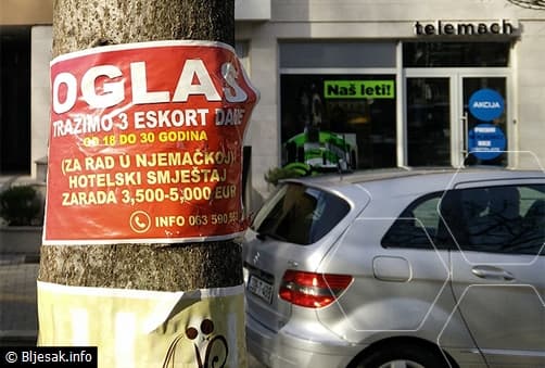 Ilustracija članka: Preko oglasa na stablima u Mostaru traže eskort dame za inozemstvo