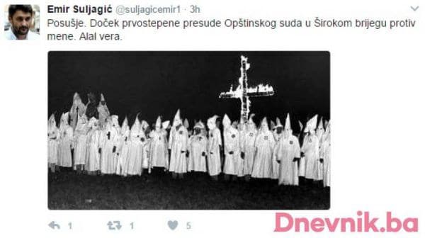 Ilustracija članka: Emir Suljagić ponovno u sedlu: Izjednačio stanovnike Posušja s rasistima iz Ku Klux Klana