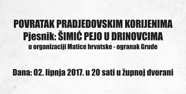 Ilustracija članka: Najava: Poetska večer “Povratak pradjedovskim korijenima” u Drinovcima 