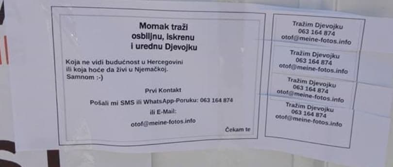 Ilustracija članka: Momak iz Ljubuškog preko oglasa traži družicu za put u Njemačku