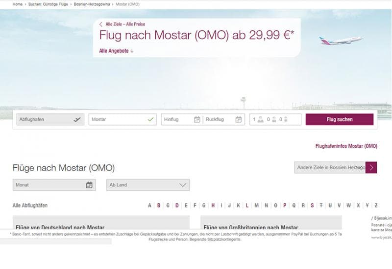Ilustracija članka: Eurowings u prodaju pustio karte za Mostar
