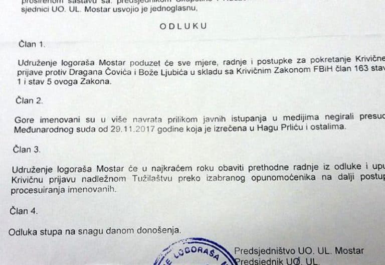 Ilustracija članka: Udruženje logoraša Mostar pokrenut će kaznene prijave protiv Čovića i Ljubića