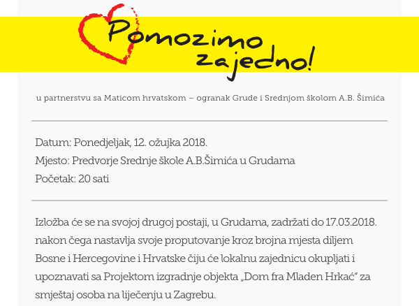 Ilustracija članka: U ponedjeljak u Grudama humanitarna putujuća izložba „Pomozimo zajedno“
