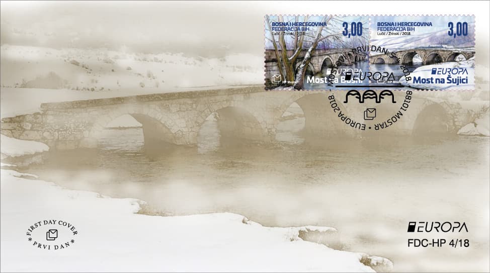 Ilustracija članka: Nove marke HP Mostar „EUROPA 2018. – Mostovi“