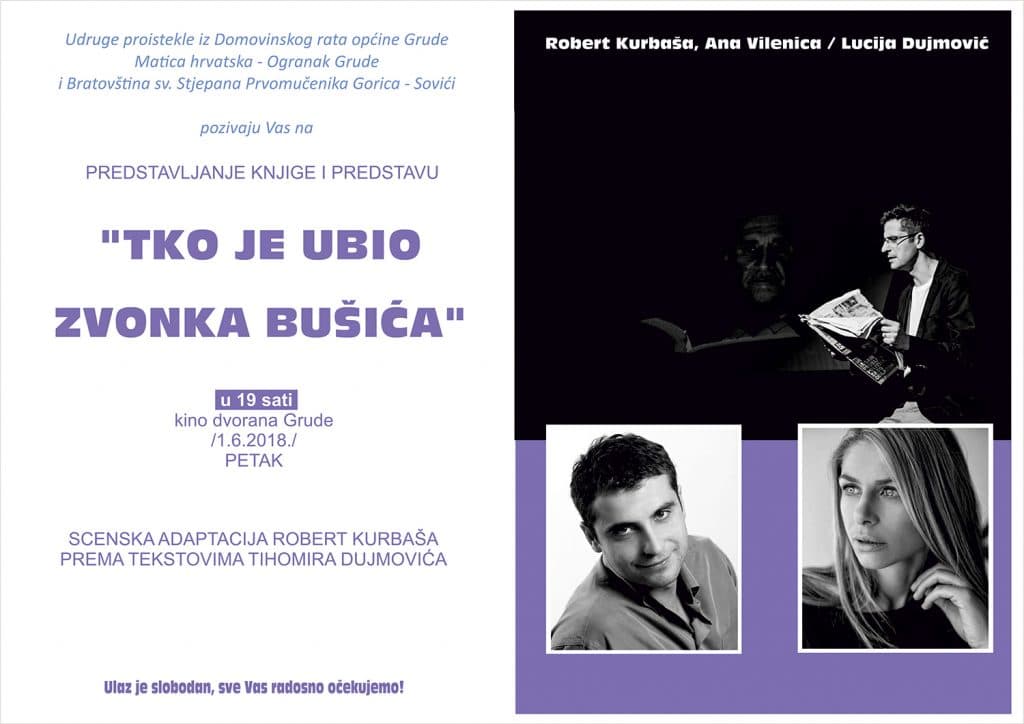 Ilustracija članka: NAJAVA: Predstavljanje knjige i predstava TKO JE UBIO ZVONKA BUŠIĆA