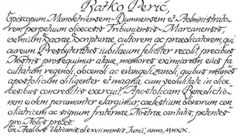 Ilustracija članka: Evo što je napisao Papa Franjo u čestitci biskupu Periću za 50. obljetnicu ređenja