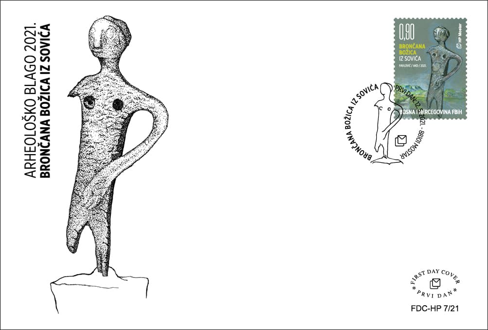 Ilustracija članka: Brončana božica iz Sovića na markama HP Mostar