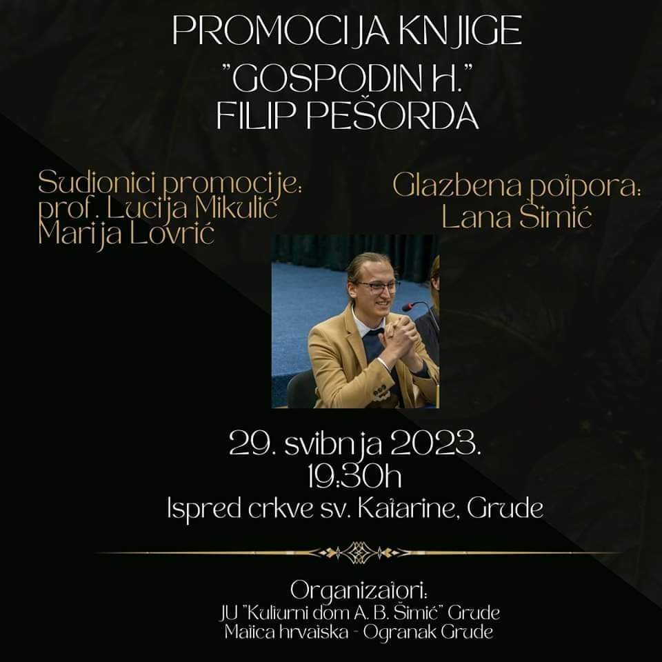 Ilustracija članka: NAJAVA: Predstavljanje knjige GOSPODIN H. autora Filipa Pešorde