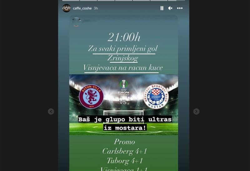Ilustracija članka: Sarajevski kafić časti pićem ako Zrinjski primi gol