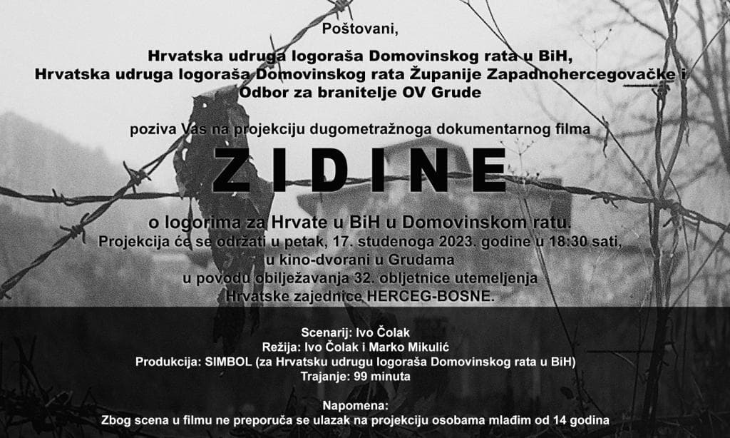 Ilustracija članka: NAJAVA: U Grudama prikazivanje dugometražnoga dokumentarnog filma ZIDINE