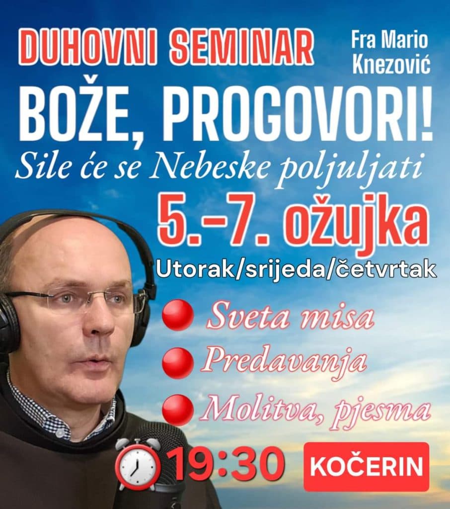 Ilustracija članka: Najava: Trodnevni seminar fra Marija Knezovića na Kočerinu