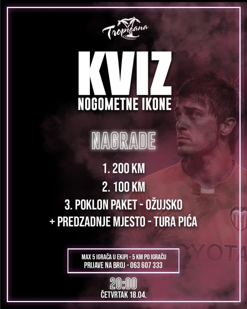 Ilustracija članka: Kviz “Nogometne ikone” u četvrtak u caffe baru Tropicana