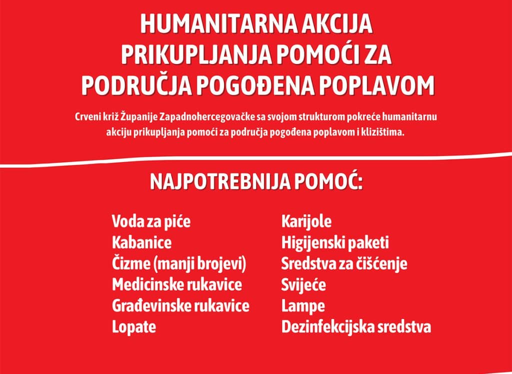 Ilustracija članka: Crveni križ ŽZH: Ažuriran je popis najpotrebnije pomoći za pogođena područja