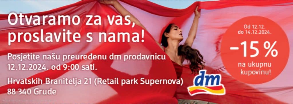 Ilustracija članka: dm Vas poziva na otvaranje preuređene prodavaonice u Grudama