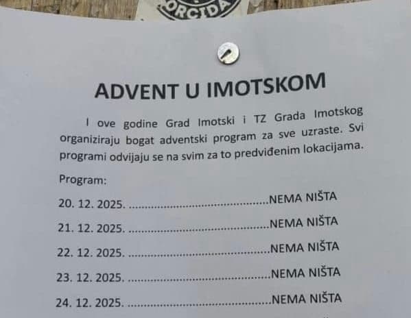 Ilustracija članka: Plakat iz Imotskog nasmijao internet: “Nema ništa”