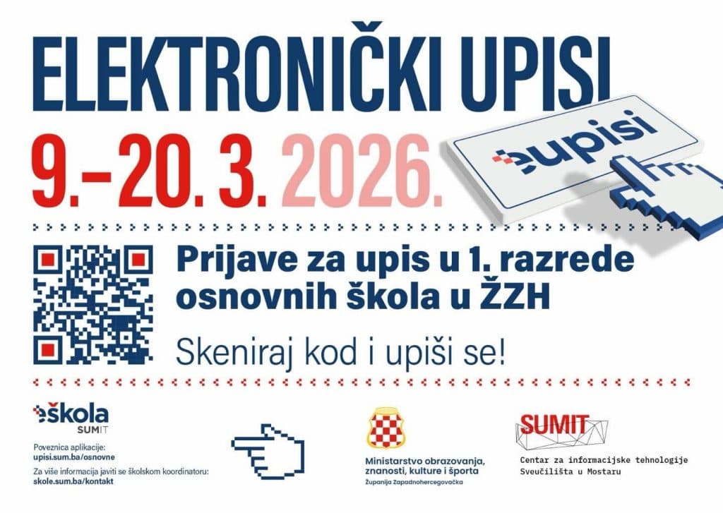 Ilustracija članka: Elektronički upisi u prve razrede osnovnih škola u Županiji Zapadnohercegovačkoj