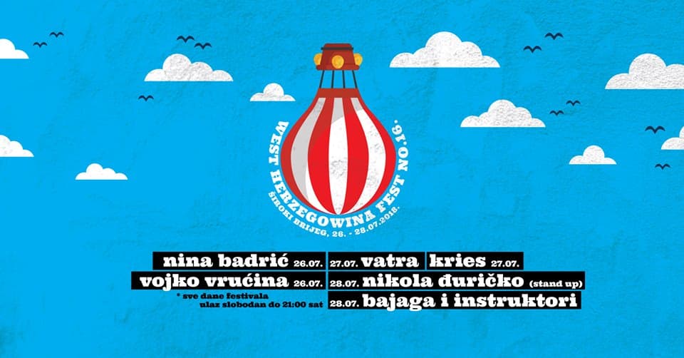 Ilustracija članka: Nina Badrić, Vojko Vrućina, Vatra, Kries, stand-up Nikola Đuričko i Bajaga na ovogodišnjem West Herzegowina Festu