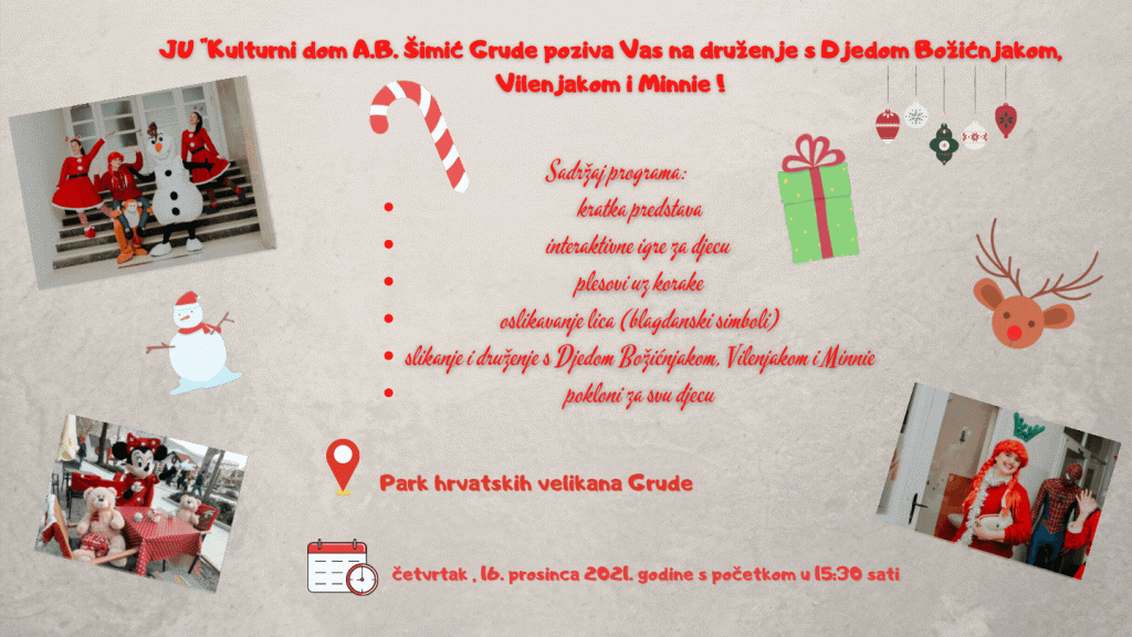 Ilustracija članka: U parku u Grudama druženje djece s Djedom Božićnjakom, Vilenjakom i Minnie