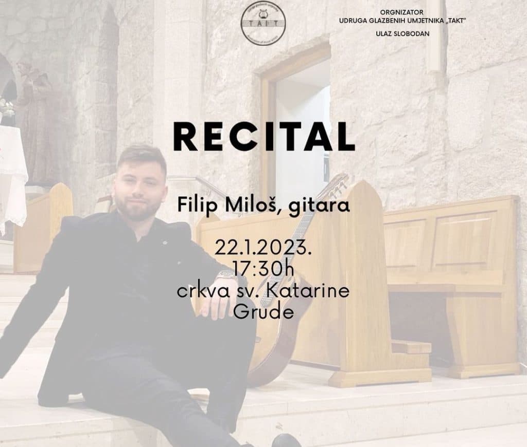 Ilustracija članka: NAJAVA: Udruga glazbenih umjetnika “Takt” organizira gitaristički recital Filipa Miloša