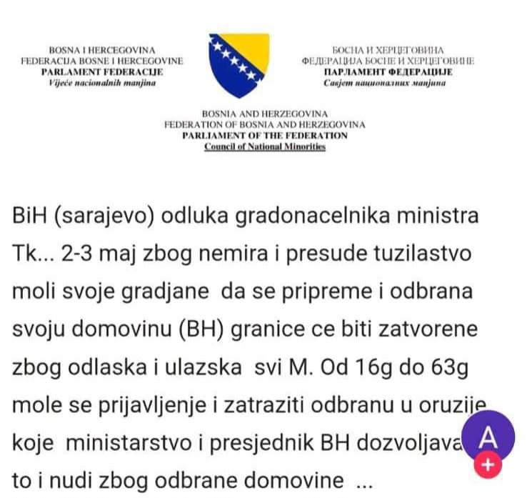 Ilustracija članka: Zastupnički dom Parlamenta FBiH: Dokumenti u kojima se poziva na rat su falsifikat