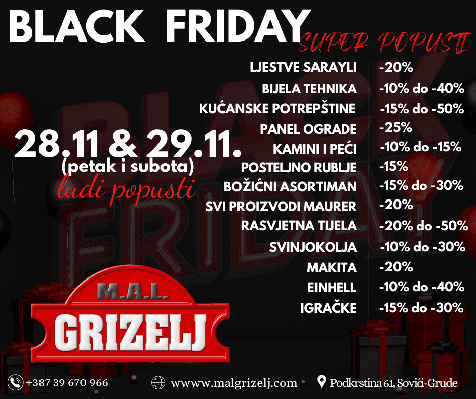 Ilustracija članka: Black Friday u M.A.L. Grizelj: Popusti do 50% ovog petka i subote