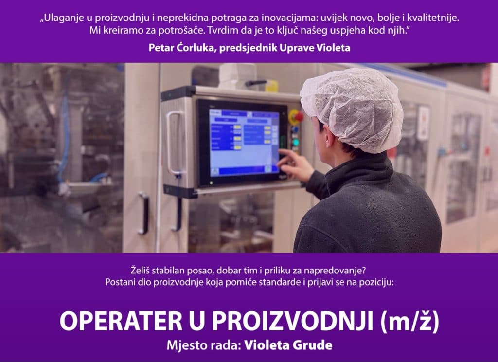 Ilustracija članka: Violeta raspisala natječaj za posao: Traže se operateri u proizvodnji u Grudama
