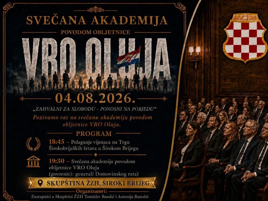 Ilustracija članka: Svečana akademija u Širokom Brijegu povodom obljetnice Oluje: Govorit će generali Domovinskog rata