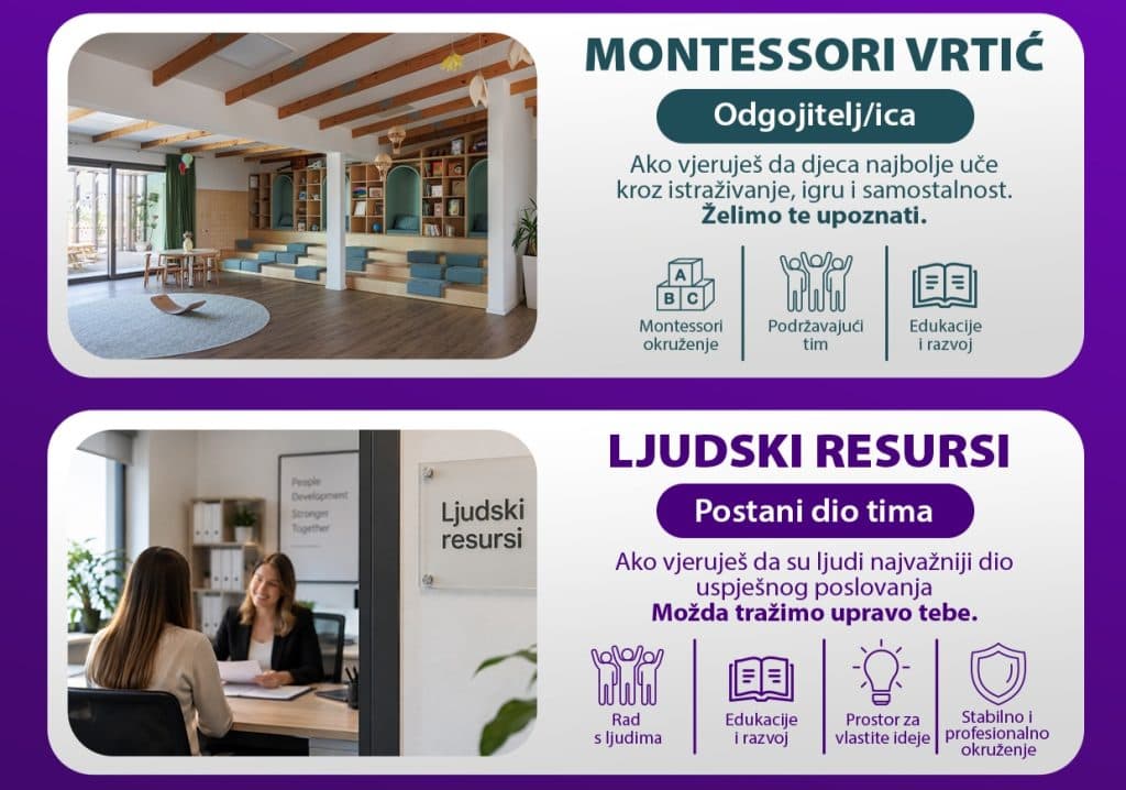 Ilustracija članka: Violeta zapošljava: Prilika za rad u Montessori vrtiću i ljudskim resursima