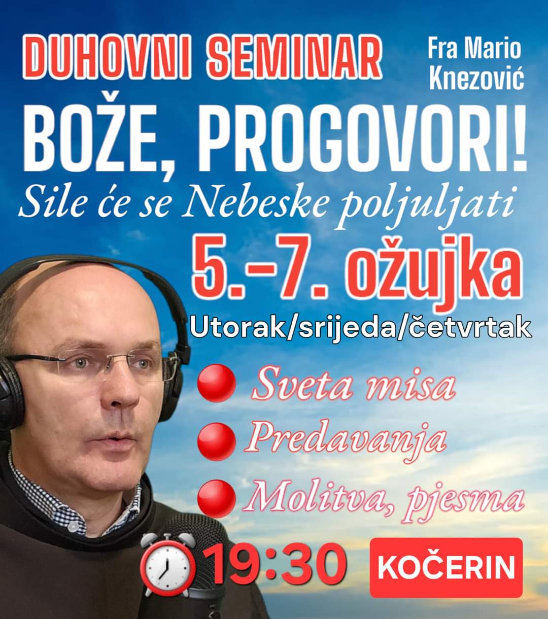 Najava: Trodnevni seminar fra Marija Knezovića na Kočerinu